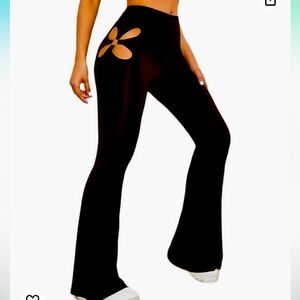 Hilinker Women's Cut Out High Waisted Pants Flare Stretchy Ladder Bootcut